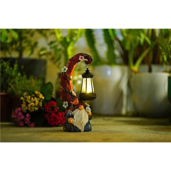 Solar Gnome Garden Statue with Lantern Light Outdoor Yard Patio Decor Gift - Picture 4 of 7